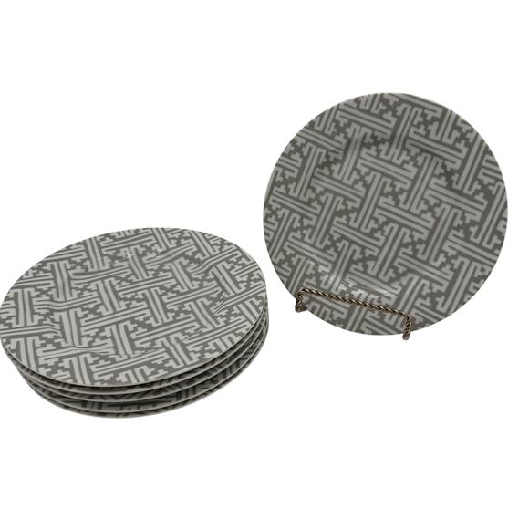 Vintage Fitz & Floyd Salad Plates in Oriental Geometric Gray Set of 6 - Picture 1 of 9